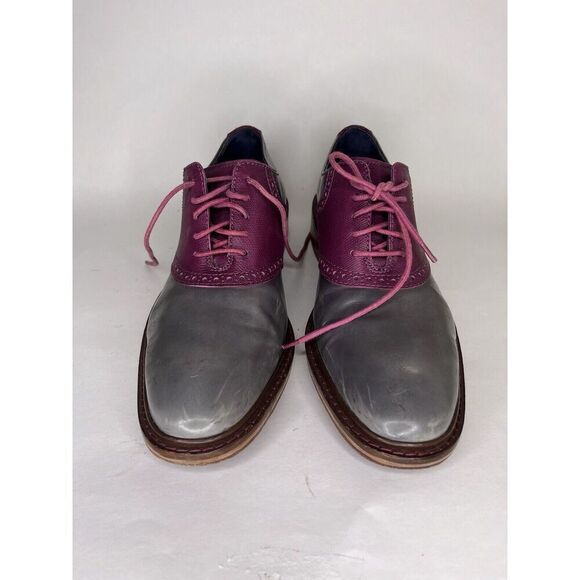 Cole Haan Gray Patent Leather Purple Pebbled Oxfords Shoes Men Sz 9M US/42EU - Picture 7 of 11